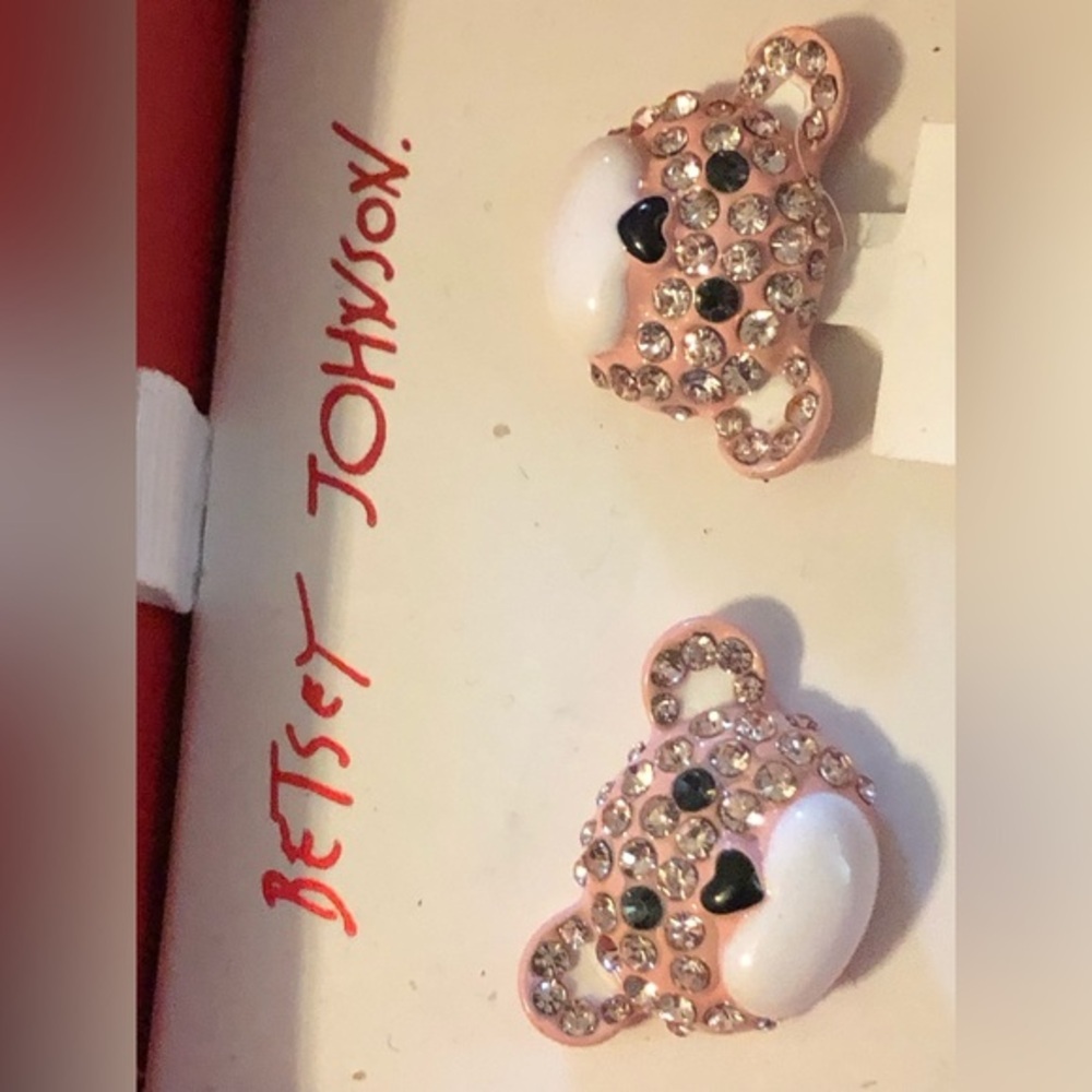 Betsey‎ Johnson super cute pink rhinestones crystal bear earrings new